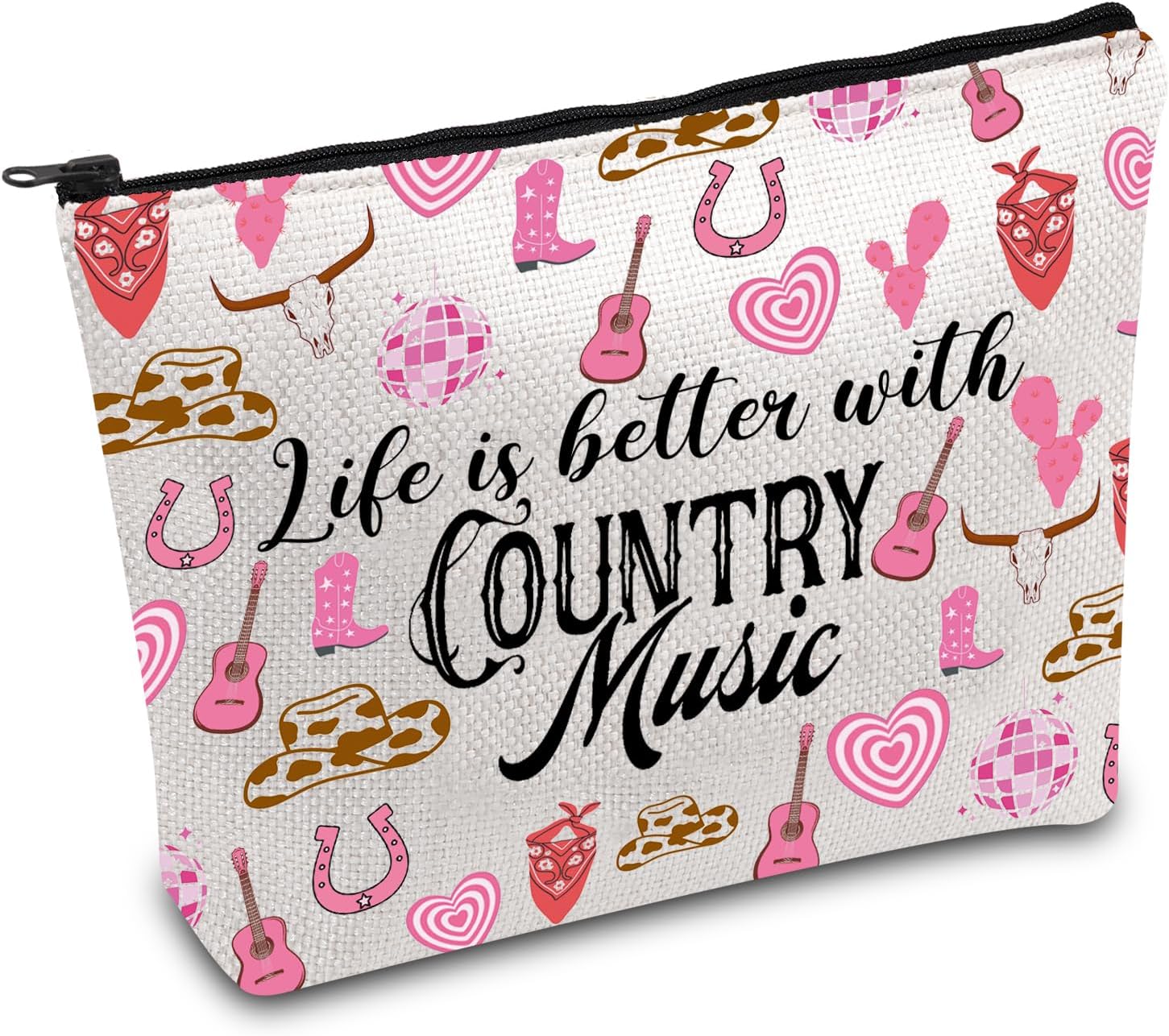 Country Music Lover Gift Country Girl Makeup Bag Life is Better with Country Music Zipper Pouch Western Rodeo Gift (Life Music UK)
