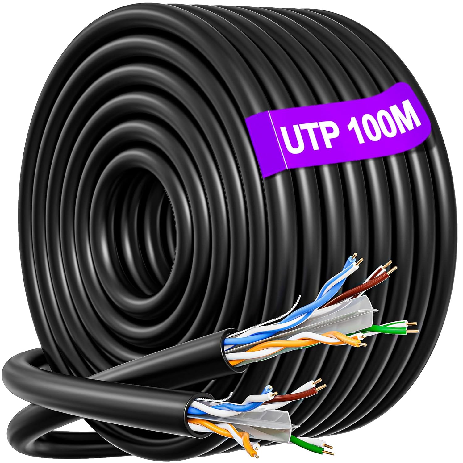 Ethernet Cable 100m, CAT 6 UTP Extra Long Outdoor Bulk Internet Cable Reel Waterproof, 23AWG High Speed LAN Cable, Gigabit Internet Connection - Black Network Cable 100 Meters