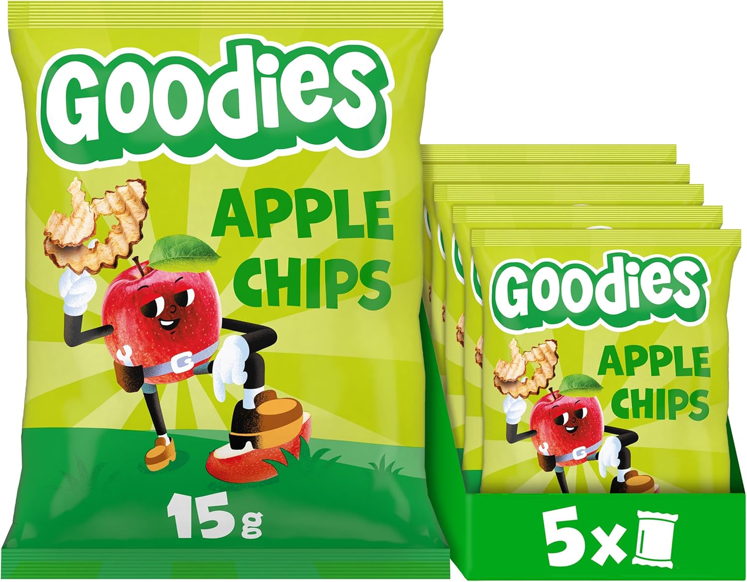 Goodies Apple Chips Kids Fruit Snack, 100% fruit, High in Fibre, No Added Sugar, 3+ Years, 15 g (Pack of 5)