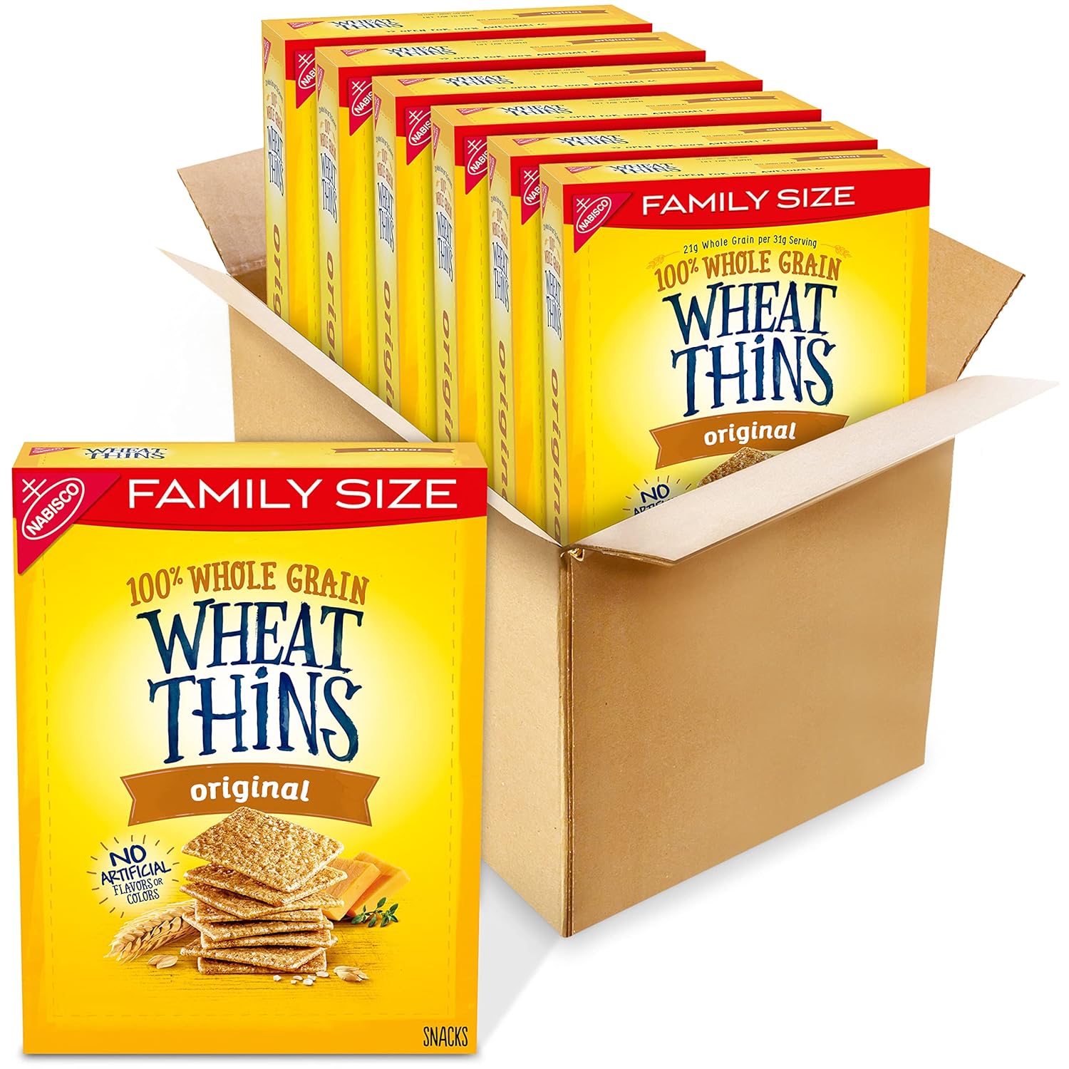 Wheat Thins Original Snacks, Whole Grain Wheat Crackers, Bulk Snack Crackers, Family Size, 6 - 14 oz Boxes