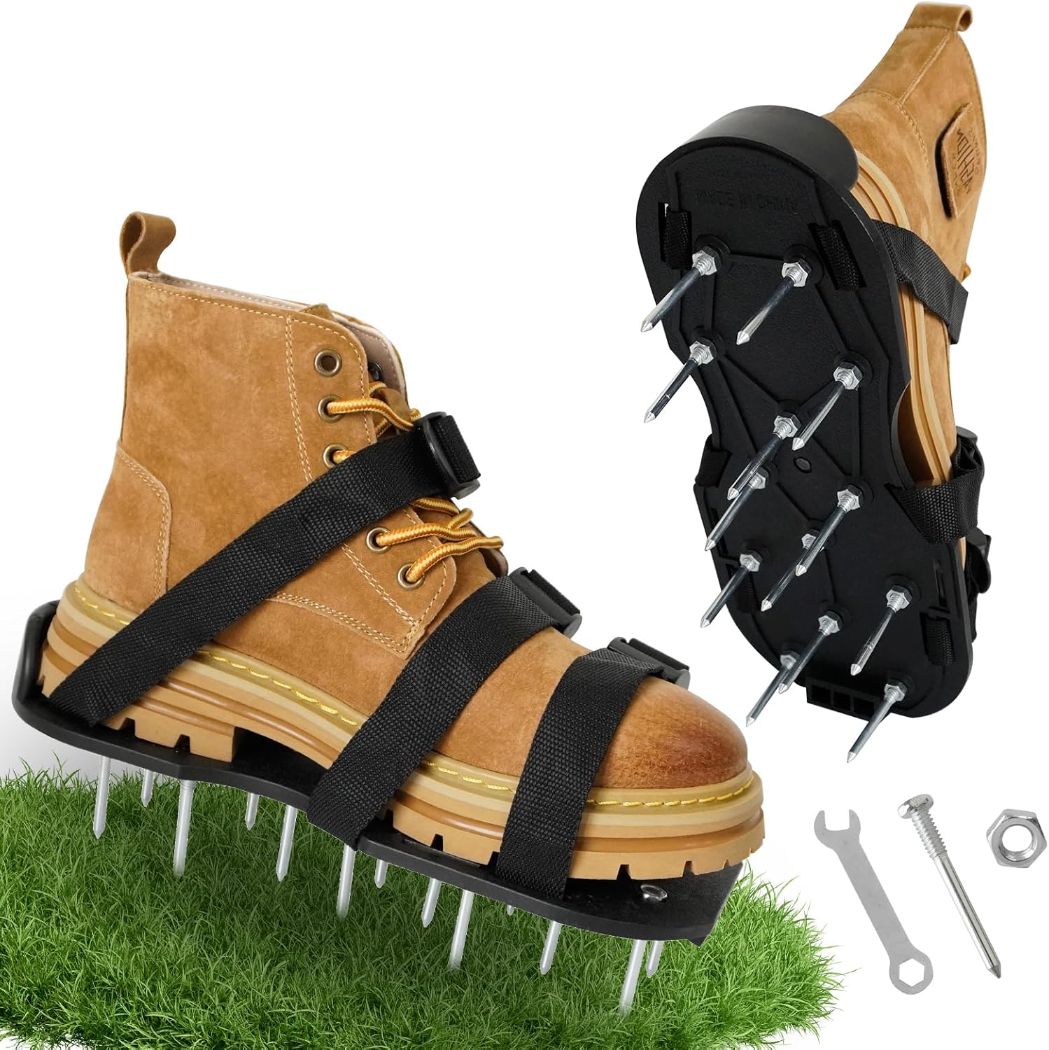 Lawn Aerator Shoes,Soil Grass Aeration Shoes with Heavy Duty Spiked Sandals and Adjustable Straps for Yard Patio Lawn Garden