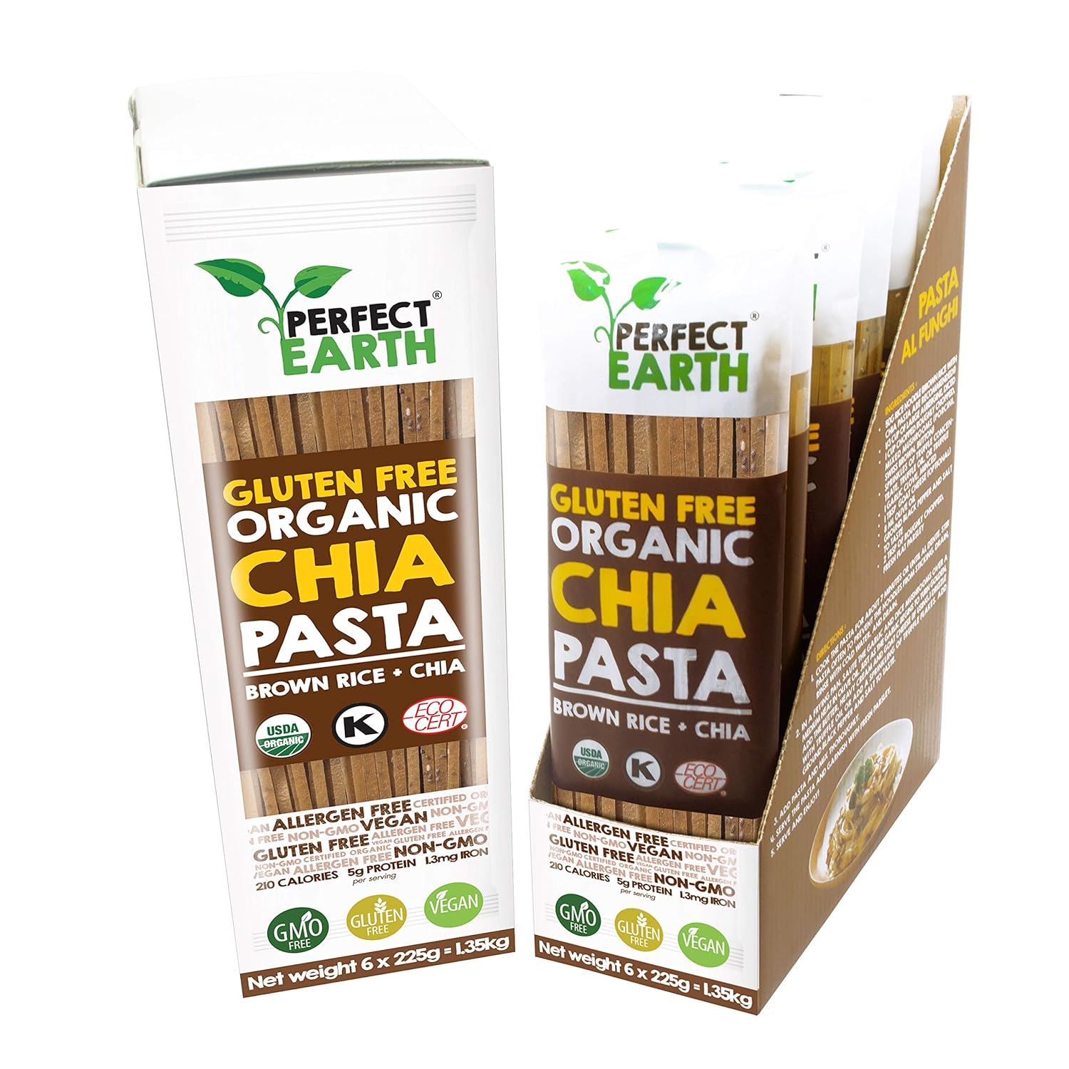 Perfect Earth Organic Brown Rice Pasta with Chia Seeds - Organic, Vegan, Keto, Kosher, Allergen-Free, Gluten-Free, Low Carb Pasta - For Healthy, Delicious, and Convenient Meals - 6 Pack (7.9 Oz Each)