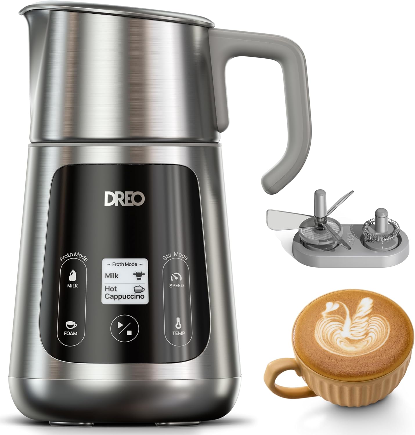 Dreo All-in-1 Milk Frother, Automatic Foam Maker for Latte Art-Level Microfoam and Hot/Cold Coffee, 27oz/800ml Electric Milk Warmer with 30+ Drinks, Dishwasher Safe, Dairy/Plant-Based Milk