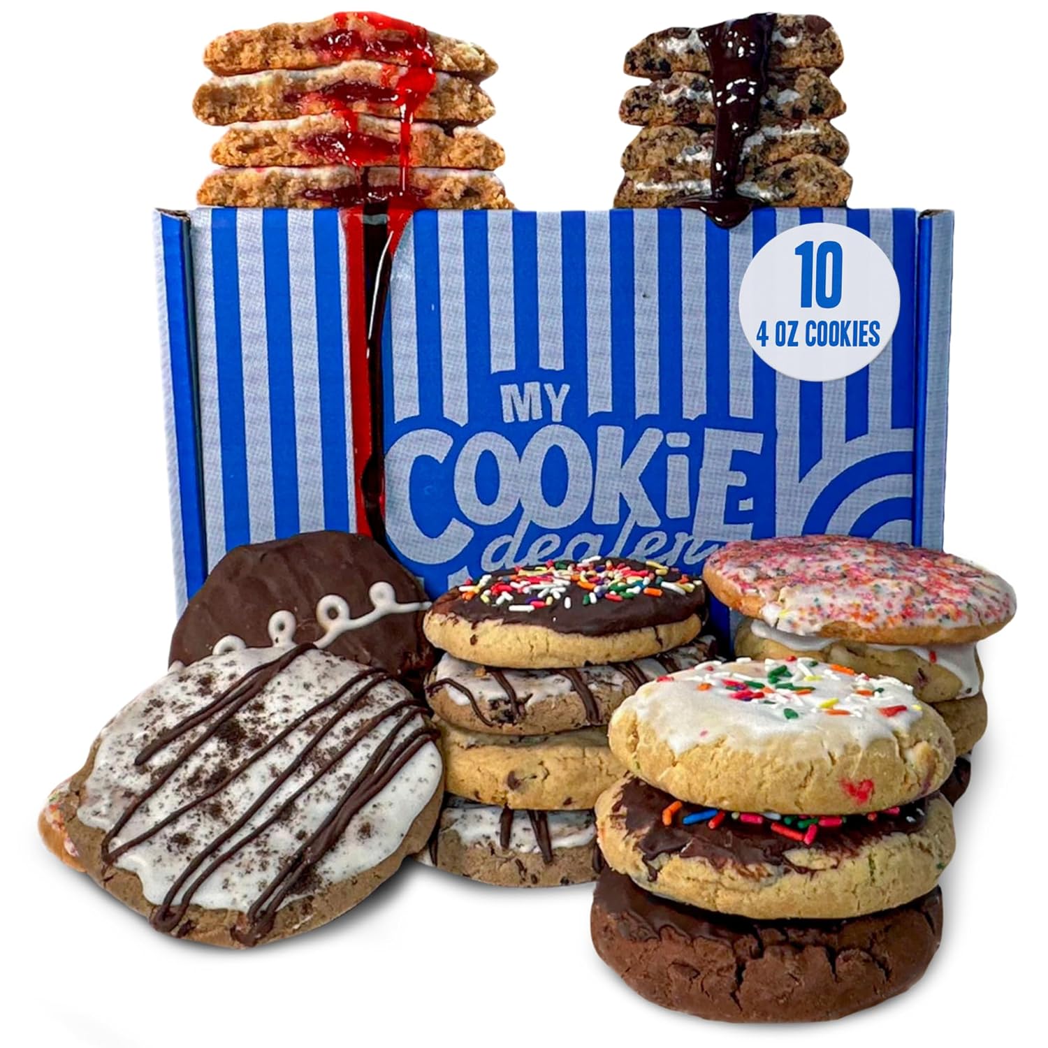 My Cookie Dealer Soft Baked Cookies, Secret Stash (10-Pack, 4oz Cookie) - Assorted Flavors Individually Wrapped Travel Snacks - Fresh & Chewy Gourmet Cookies Variety Pack for Snacking & Gifting