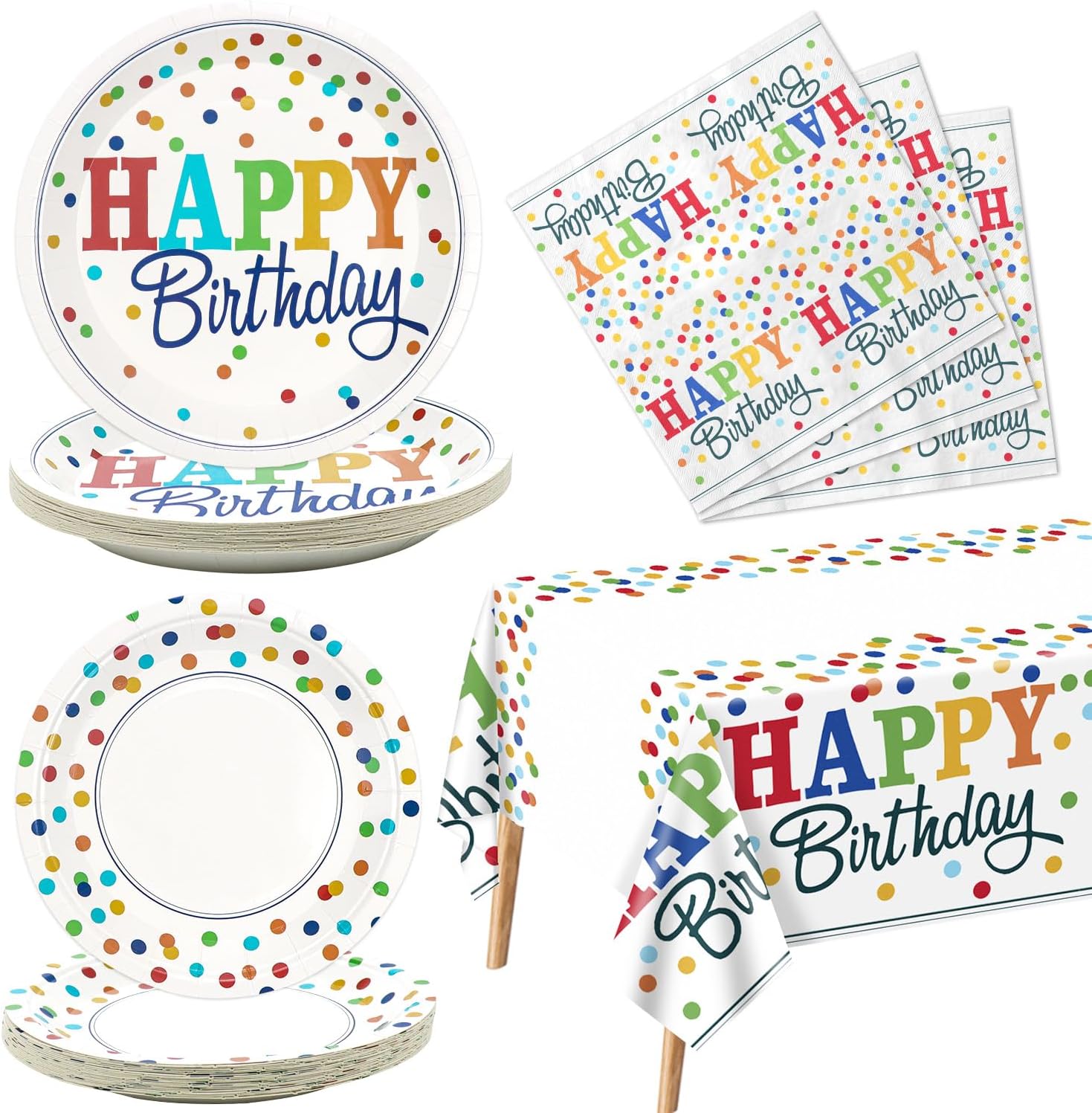 61 Pieces Rainbow Birthday Party Supplies - Including Colorful Mini Polka Dot Paper Plates, Colorful Napkins, Tablecloth for Kid Adult Rainbow Party Decorations, Serve 20 Guests