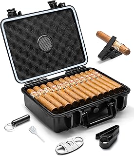 Flauno Travel Cigar Humidor - Large Portable Travel Humidor kit with Humidifier, Cigar Cutter, Cigar Punch, Cigar Holder, Waterproof & Crushproof, Airtight Seal Cigar Case, Holds up to 40 Cigars