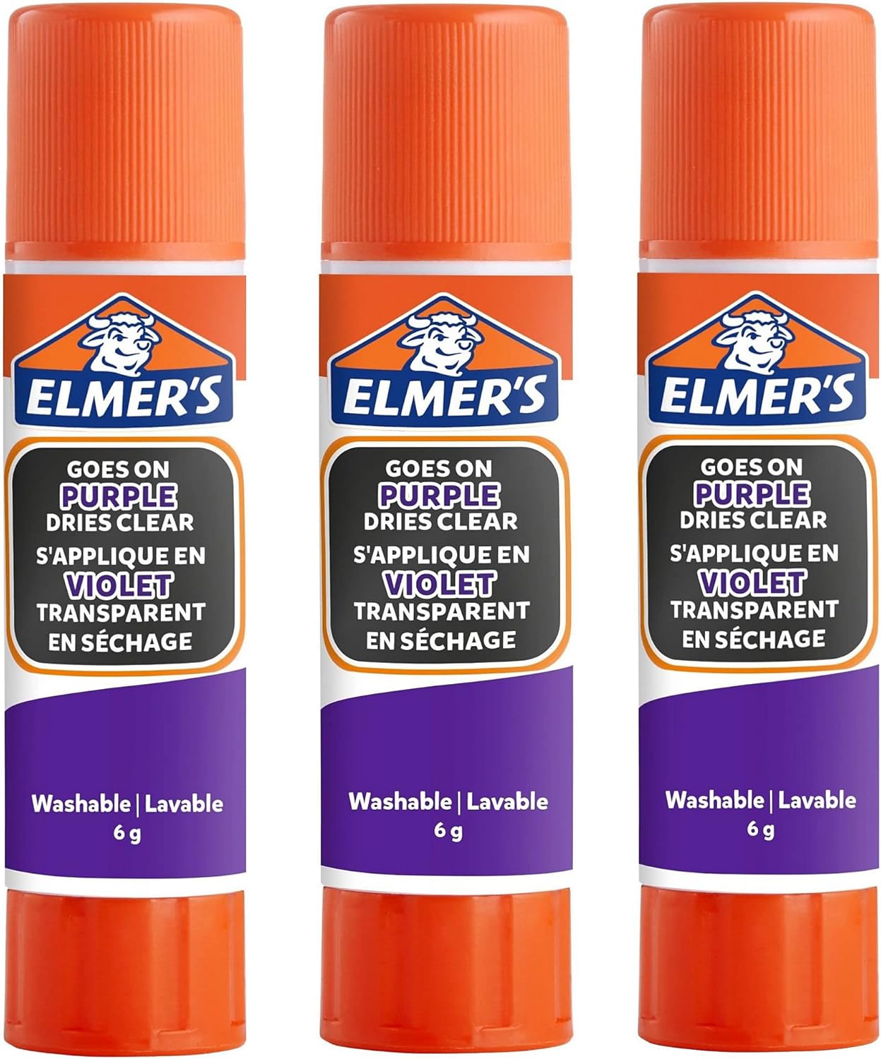 Elmer's Disappearing Purple Glue Sticks | Dries Clear | Great for Schools & Crafting | Washable & Child-Friendly | 6g | 3 Count