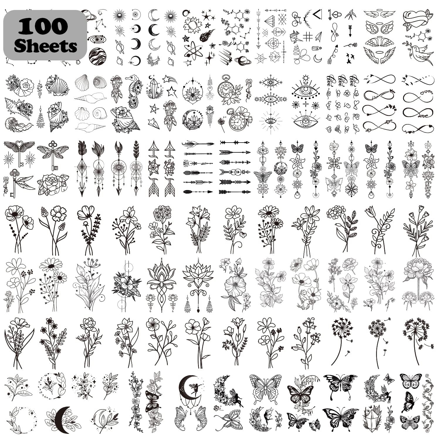 Cerlaza 100 Sheets Temporary Tattoos for Women Adult, 420 Mixed Styles Tiny Branch Fake Tattoo Stickers that Look Real and Last Long, Realistic Henna Tattoo for Girl Body Art Sticker
