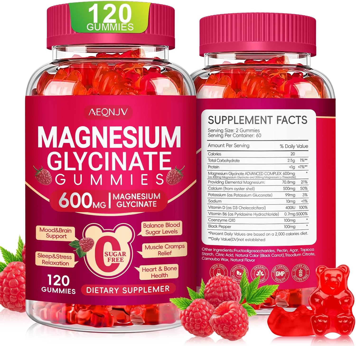 Magnesium Glycinate Gummies 600mg, Sugar Free Magnesium Gummies for Adults with Magnesium L-Threonate, Chewable Magnesium Potassium Supplements for Sleep, Body Support and Relaxation, 120 Count