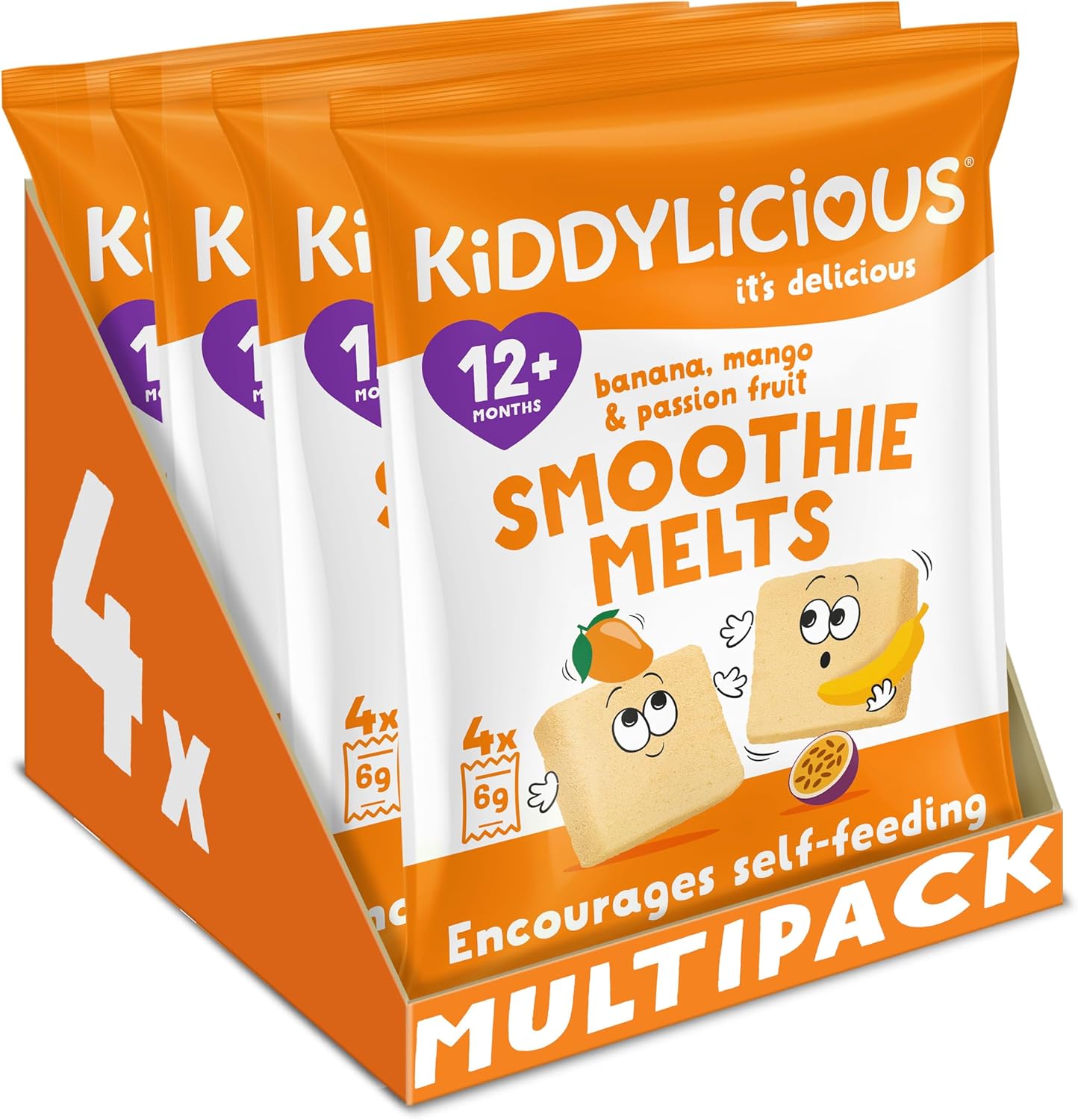 Kiddylicious Banana, Mango & Passionfruit Smoothie Melts - Delicious Snacks for Kids - Suitable for 12+ Months - 4 Packs of 4 (16 Total)