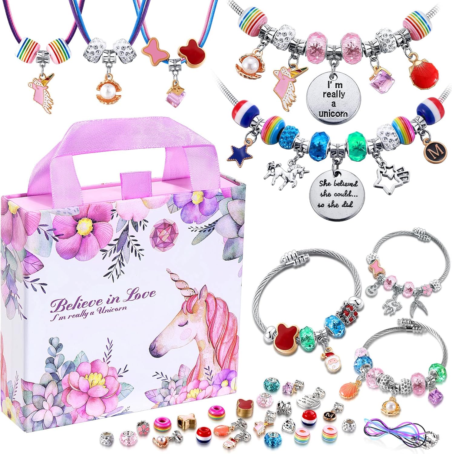 COO&KOO Charm Bracelet Making Kit, A Unicorn Girls Toy That Inspires Creativity and Imagination, Crafts for Girls Ages 8-12 with Jewelry Making Kit Perfect Gifts for 6 7 8 9 10 Girl Self-Expression!