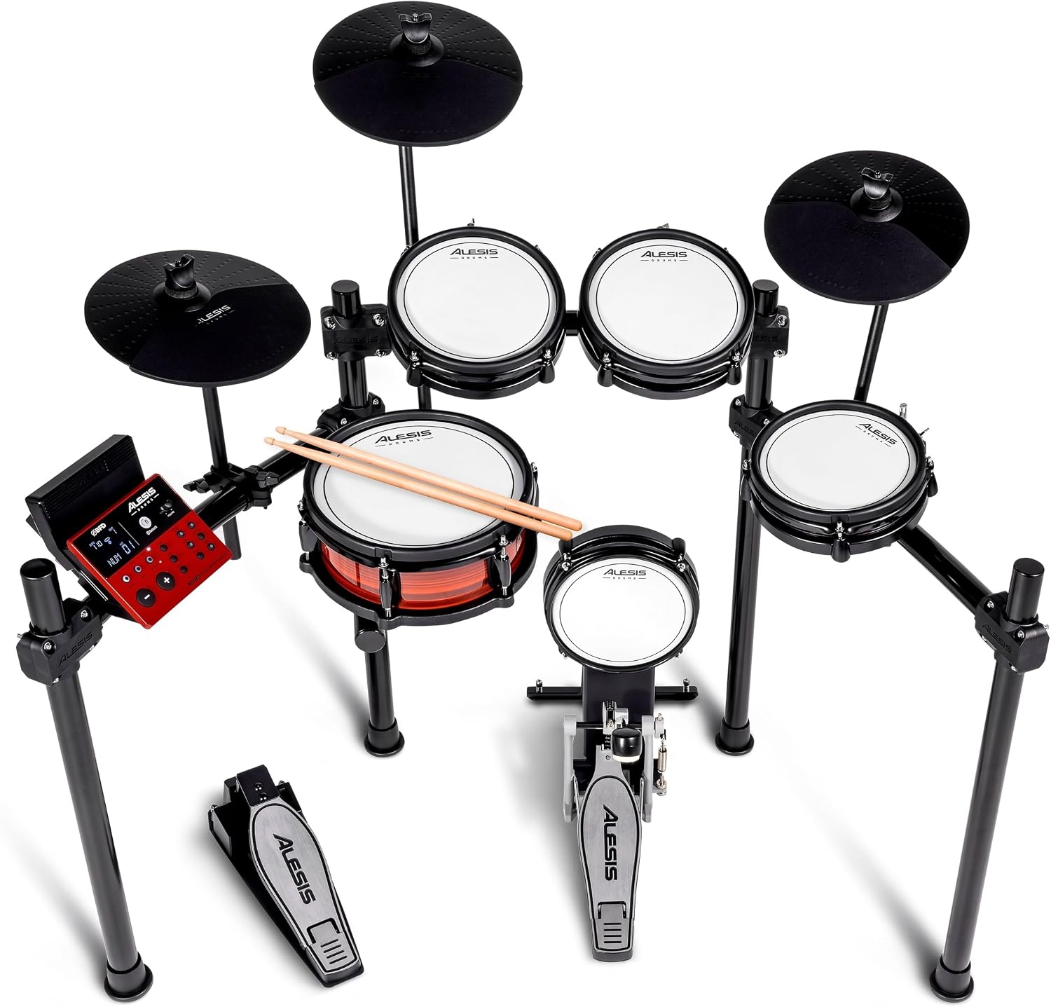 Alesis Nitro Pro Electric Drum Set | 10" Dual Zone Snare, 8" Dual Zone Toms, 10" Cymbals, 500+ BFD Sounds, Bluetooth, Drumeo, USB MIDI, Double Kick Compatible