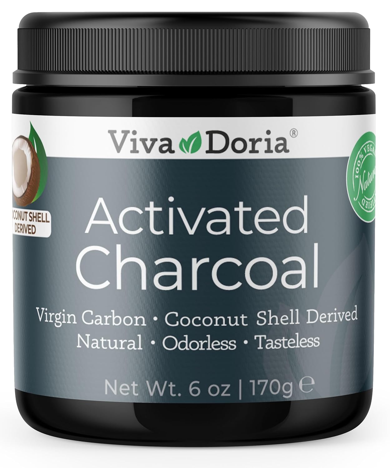Viva Doria Virgin Activated Charcoal Powder, Coconut Shell Derived, Food Grade, 6 Oz