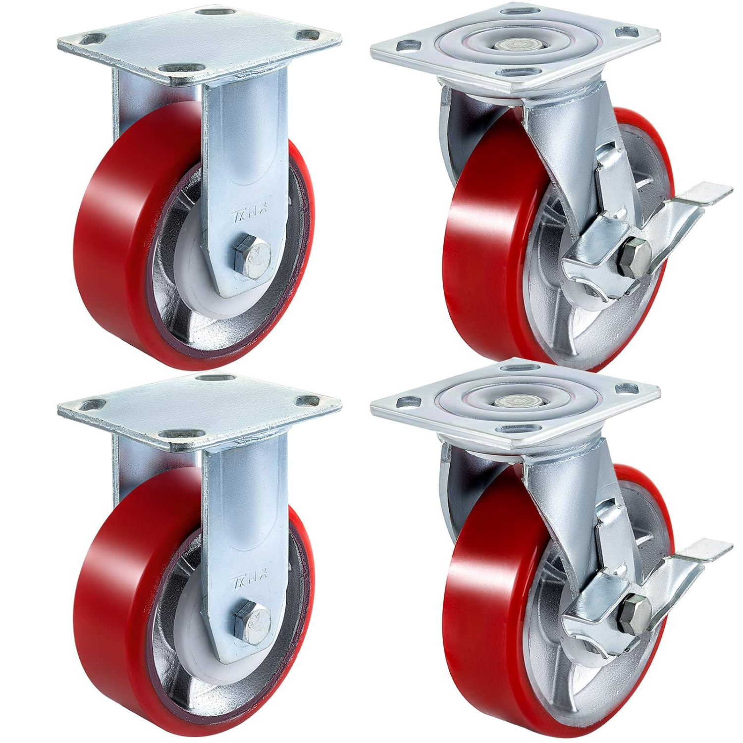 BestEquip 4 Pack 6" x 2" Caster Wheels: 2 Rigid & 2 Swivel, Polyurethane, 1000LBS Capacity, Heavy Duty, Easy Install