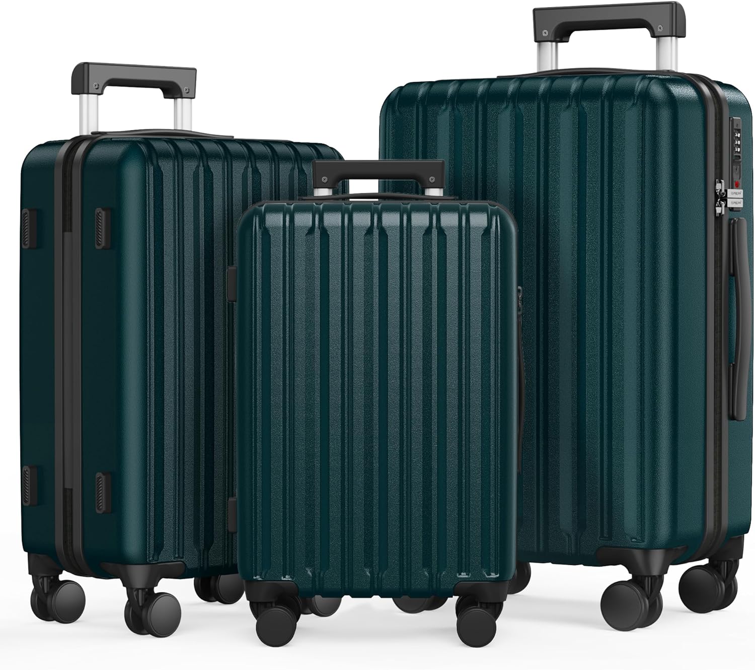 SHOWKOO Suitcase Sets 3 Hard Shell Expandable 100% Polycarbonate Lightweight Ultra Durable Carry on Travel Hand Luggage with 4 Spinner Wheels TSA Lock 20" 24" 28", Dark Green