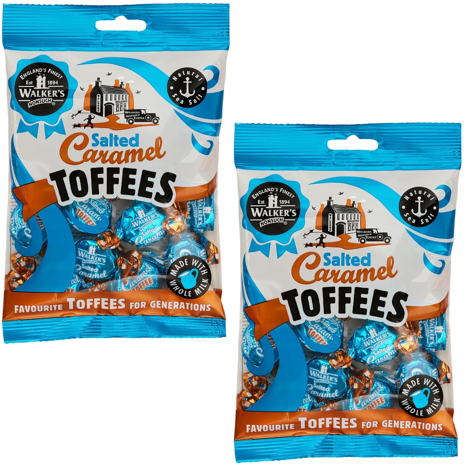 Walkers' Nonsuch Salted Caramel Toffees | Traditional British Candy with Butter & Whole Milk | Sweet & Salty Treat | Individually Twist Wrapped Delicious Chewy Toffee | 5.29 Oz (Pack of 2)
