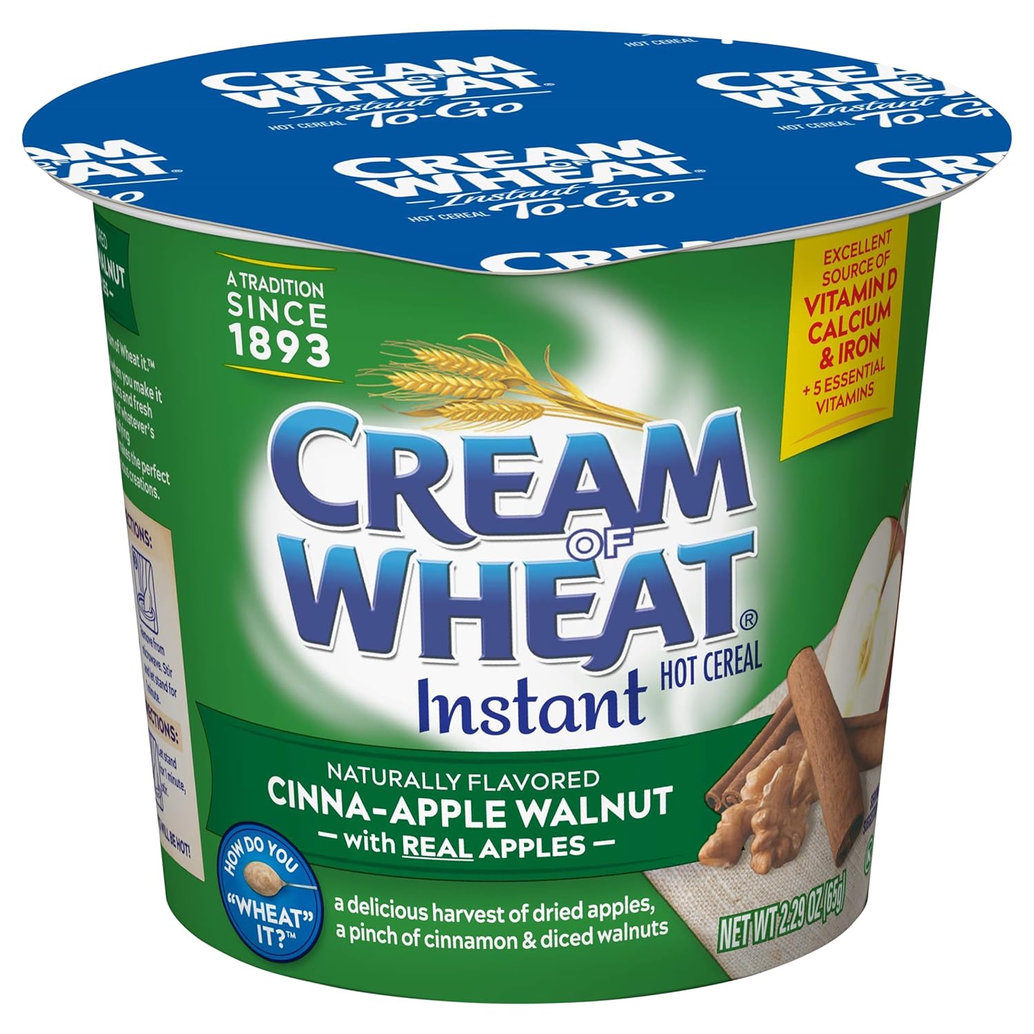Cream of Wheat Instant Hot Cereal To-Go Cups, Cinna-Apple Walnut, 2.29 Ounce (Pack of 6)