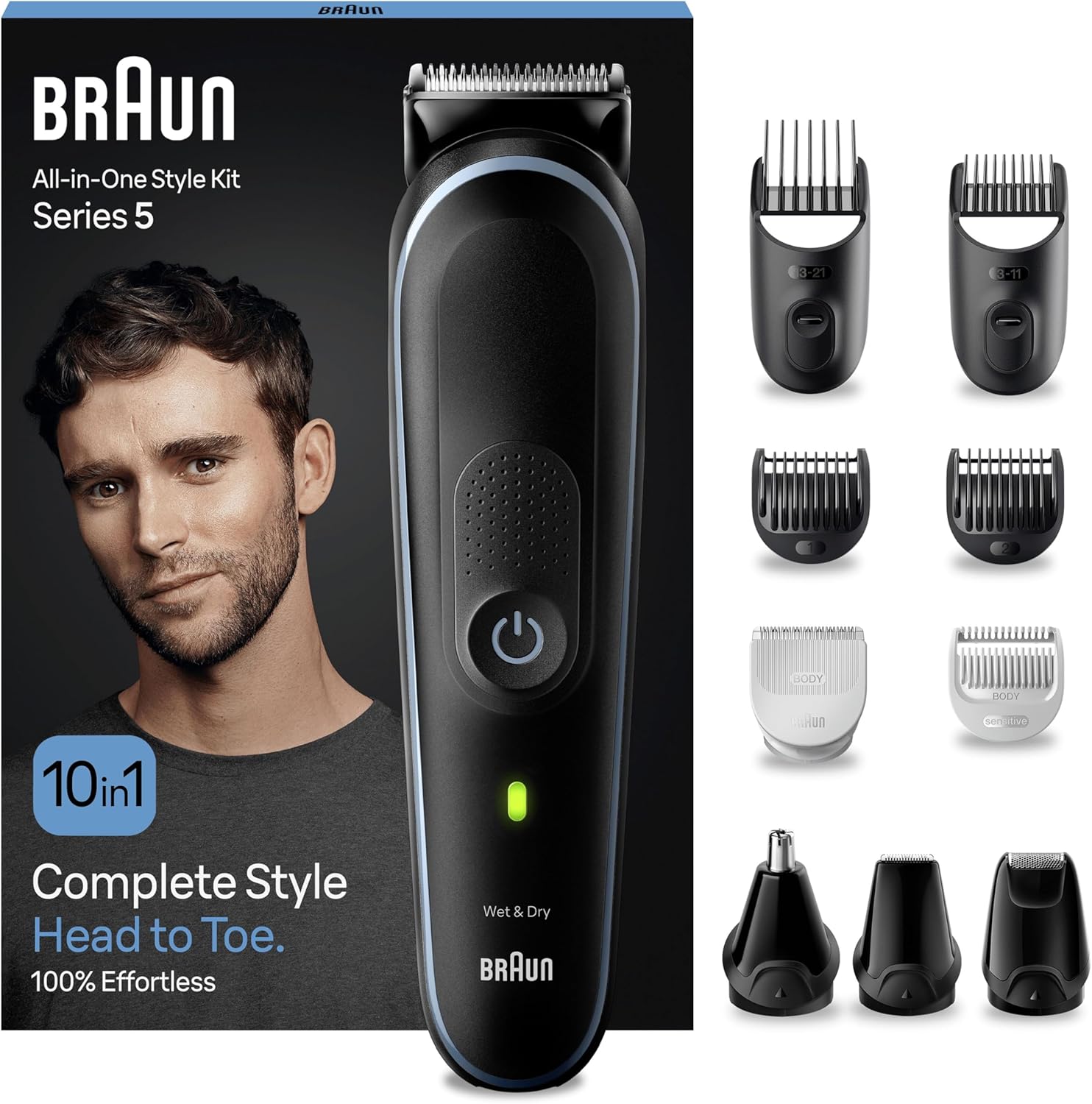Braun 10-in-1 All-in-One Style Kit Series 5, Male Grooming Kit with Beard Trimmer, Hair Clippers, Nose Hair Trimmer for Men, Precision Trimmer, Gifts for Men, UK 2 Pin Plug, MGK5445, Black
