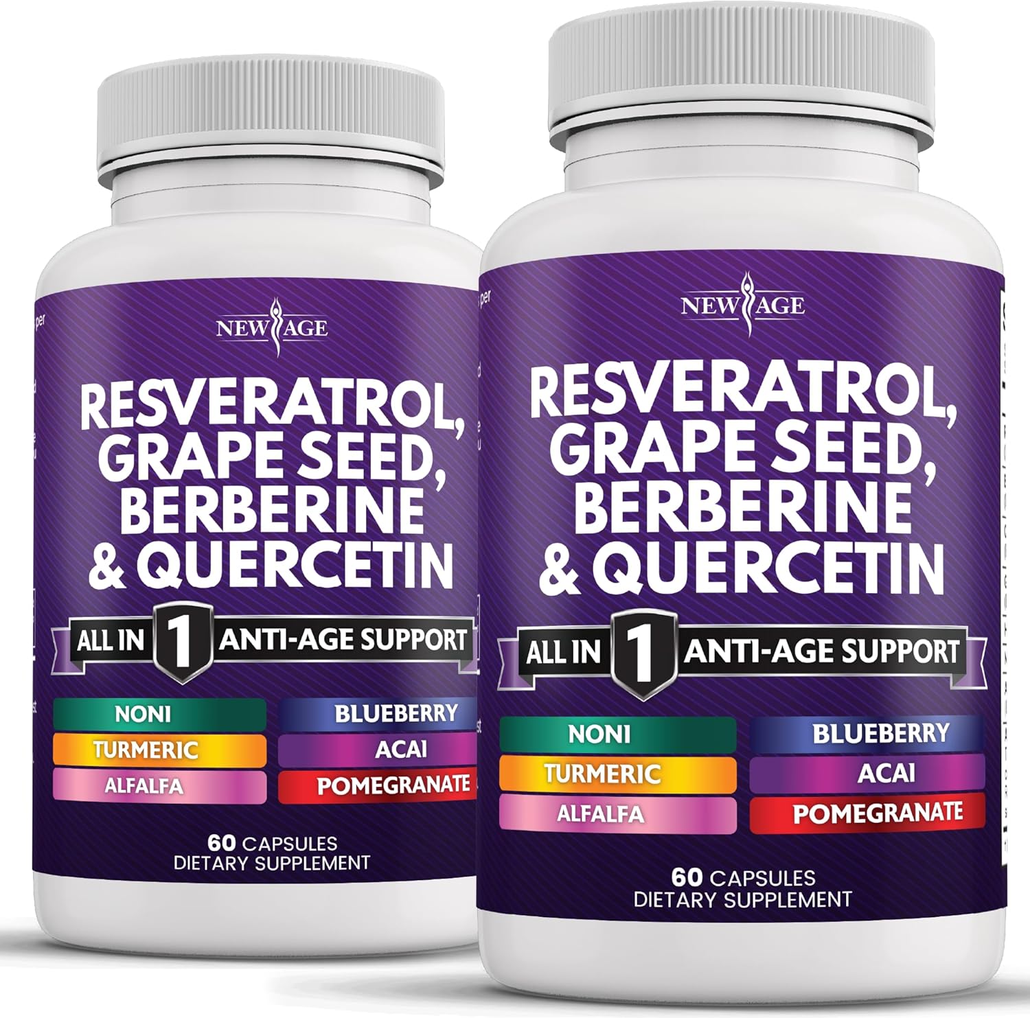 NEW AGE Resveratrol, Berberine, Grape Seed Extract, Quercetin, Polyphenol Supplement for Women and Men with Noni Extract, N-Acetyl Cysteine, Acai Extract - 120 Capsules