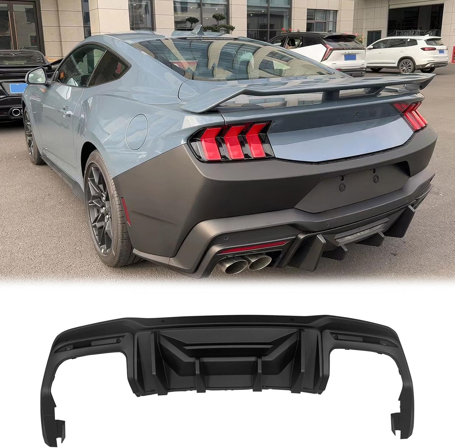 FREEMOTOR802 Rear Diffuser Compatible with 2024-2025 Ford Mustang 7th Gen S650, Rock Style Matte Black PP Rear Bumper Diffuser Lip Added on Bodykit Replacement