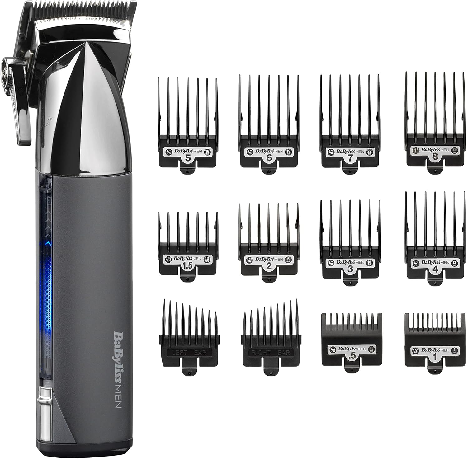 BaByliss Super-X Metal Series, Cordless Hair Clipper - Japanese Steel Blades, 10 Comb Attachments, 2 Tapered Guides, Lithium Battery, Digital Display, Metal Body, Black, 7700U