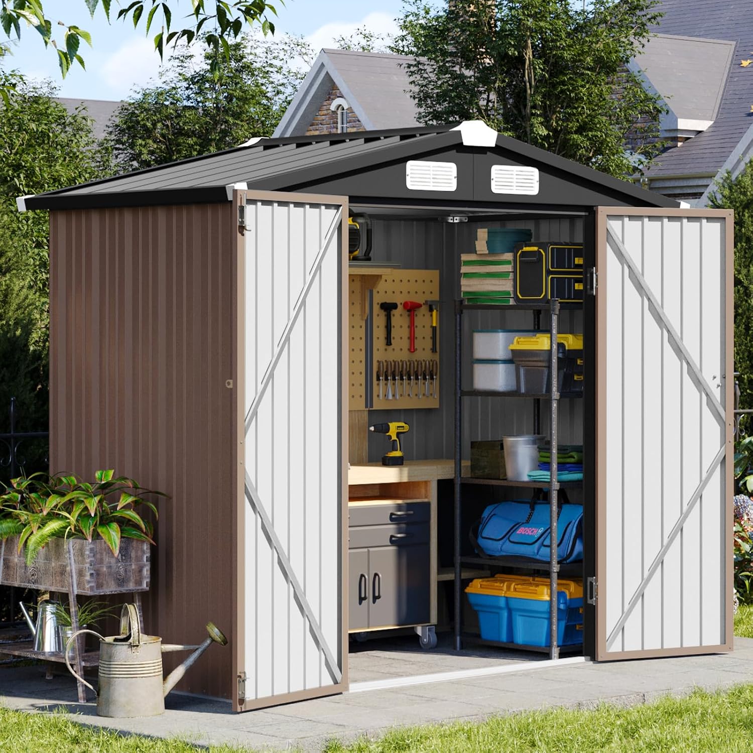 Aoxun 6x4 FT Outdoor Storage Shed, Brown