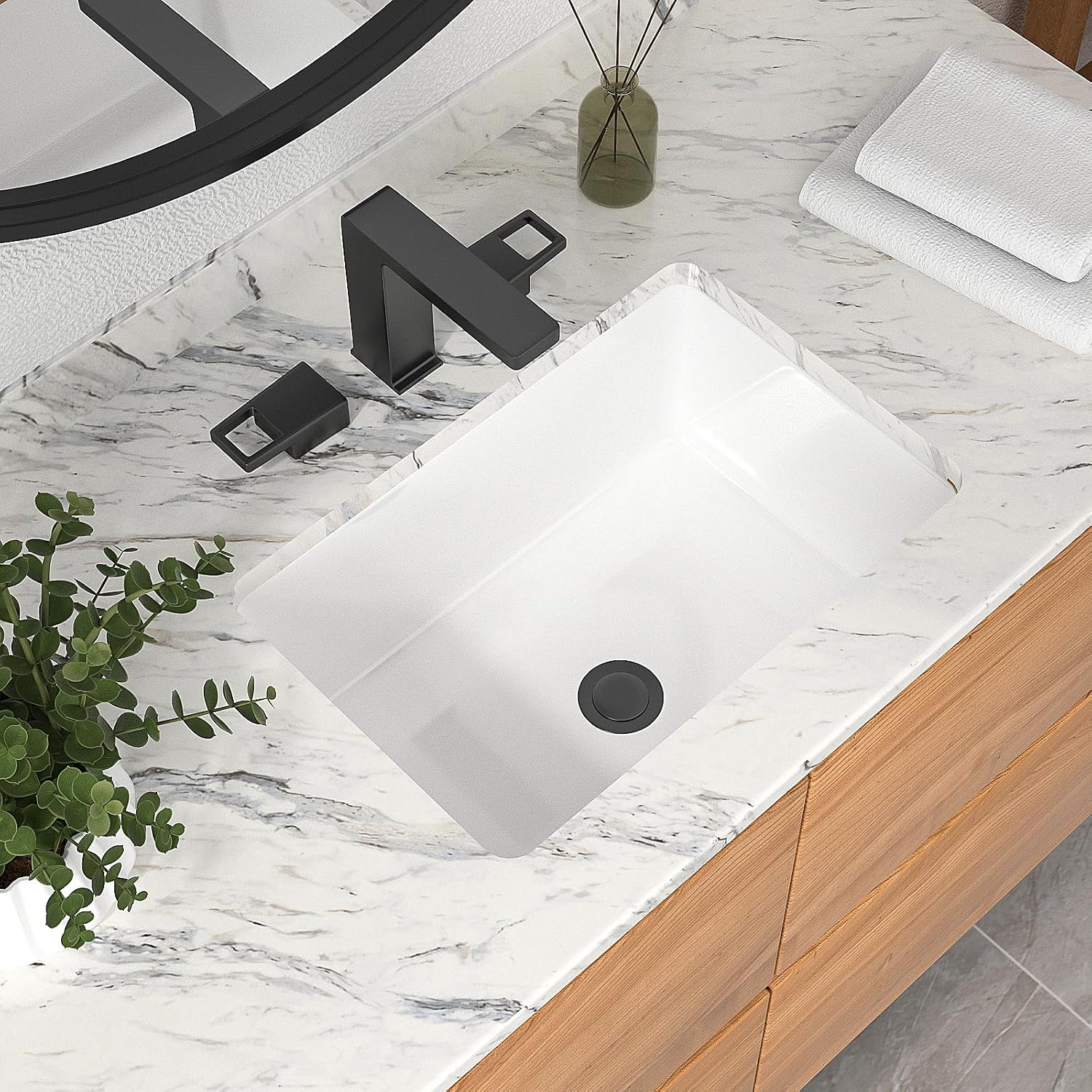 Mocoloo Undermount Bathroom Sink 18 x 12 Inch Rectangle Porcelain White Ceramic Bathroom Sink 6 Inch Deep Basin with Overflow Small Lavatory Vanity Top Under Mounted the Counter Interior Size 16 x 10