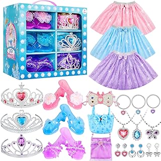 Princess Dress Up Toys for Girls Jewelry Boutique Kit, 3 Themes of Princess Costumes Set, Pretend Play Gifts for Little Girl Toddler 3, 4, 5, 6 Year Old