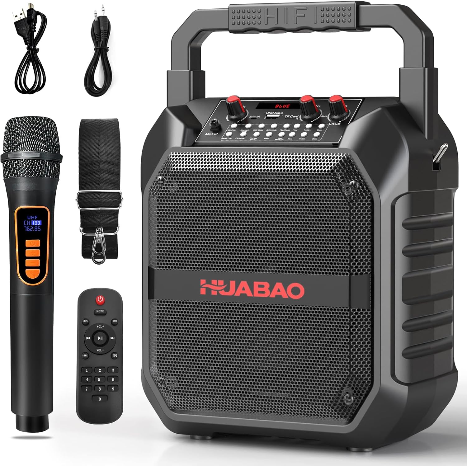 HUABAO Karaoke Machine, Portable Bluetooth Speaker with Wireless Microphone for Adults & Kids, PA System with Remote Control Supports TF Card/USB/FM/AUX for Home Party, Indoor and Outdoor