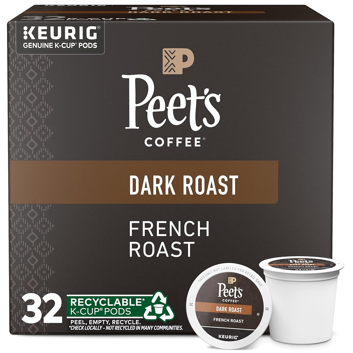 Peet's Coffee, Dark Roast Keurig K-Cup Pods - French Roast 32 Count (1 Box of 32 K-Cup Pods)