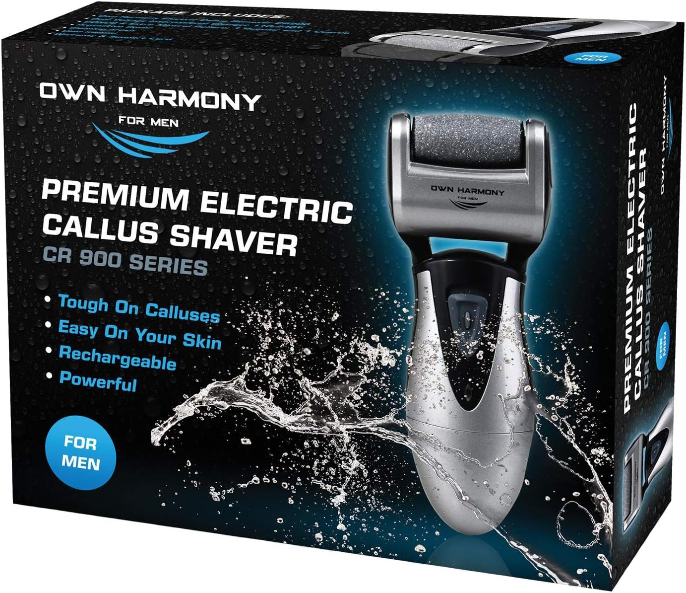 Electric Hard Skin Remover for Men by Own Harmony: USA's Best Rated Callus Remover- Rechargeable Pedicure Tools w 3 Coarse Rollers, Velvet-Smooth Foot Care Professional Spa Pedi Feet File (USB Cord)