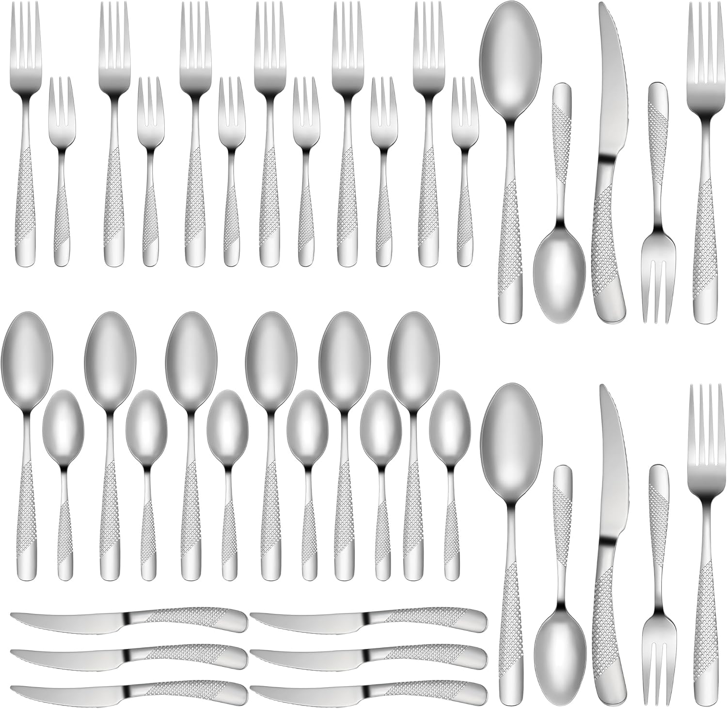 FANTICDE Cutlery Set, 40 Piece Stainless Steel Flatware Set Tableware Silverware Set with Spoon Knife and Fork Set, Service for 8, Dishwasher Safe/Easy Clean, Mirror Polished(Silvery)