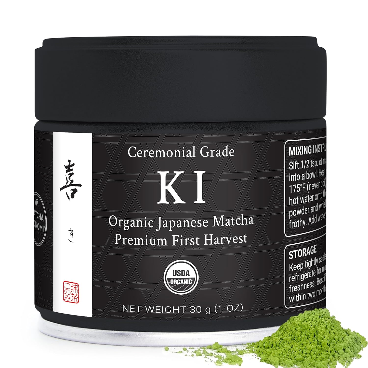 Ki Matcha 30g (1 oz) - Organic Premium Ceremonial Japanese Matcha Green Tea Powder - Zero Sugar - First Harvest - USDA Certified