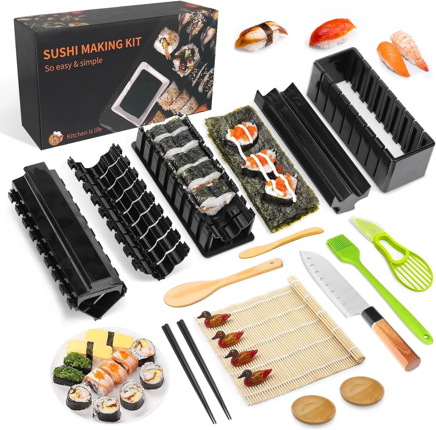 MLRYH Sushi Making Kit Sushi Maker Set for Beginners Plastic Premium Set Sushi Tool Set Sushi Rice Roll Mold Shapes, DIY Sushi Prefect Home Sushi Tool (21 Pcs)