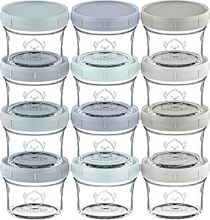 KeaBabies 12pk 4oz Glass Baby Food Containers - Leak-Proof, Microwavable Small Baby Glass Jars with Lids, Baby Food Storage Containers, Baby Snack Containers, BPA-Free Baby Food Jars (Slate)