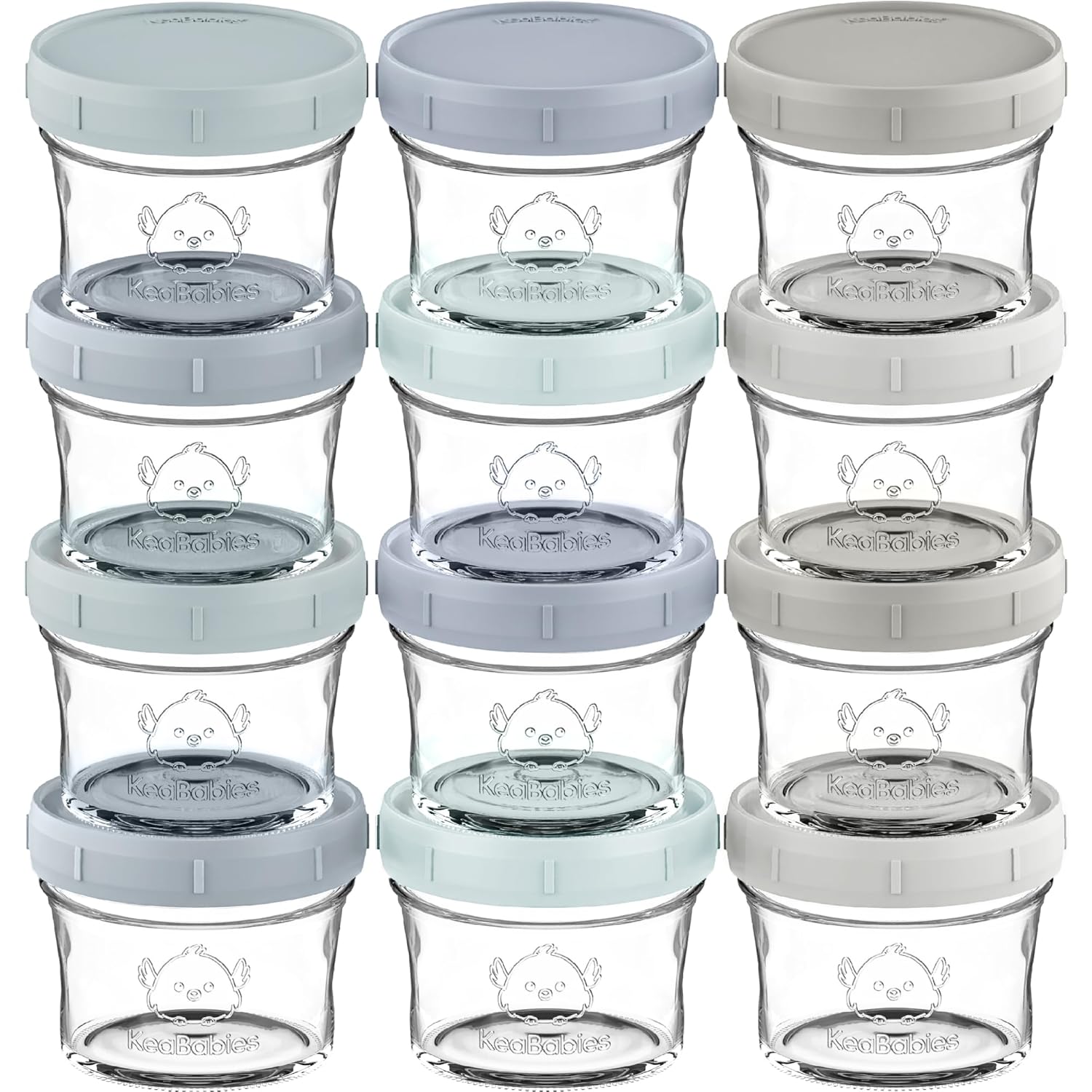 KeaBabies 12pk 4oz Glass Baby Food Containers - Leak-Proof, Microwavable Small Baby Glass Jars with Lids, Baby Food Storage Containers, Baby Snack Containers, BPA-Free Baby Food Jars (Slate)