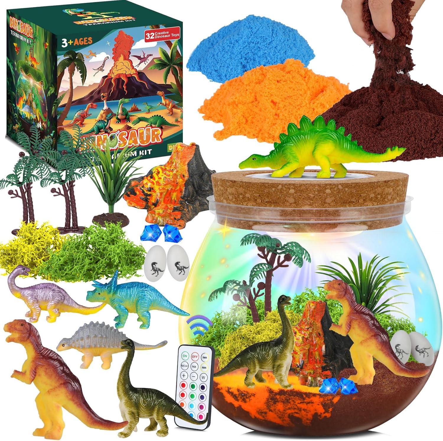 RONSTONE Dinosaur Toys for Boys - Dinosaur Terrarium Kit for Kids - Christmas Birthday Gifts for Boys Ages 4 5 6 7 8 Year Old - Light Up DIY Dinosaur Arts and Crafts for Boy and Kids