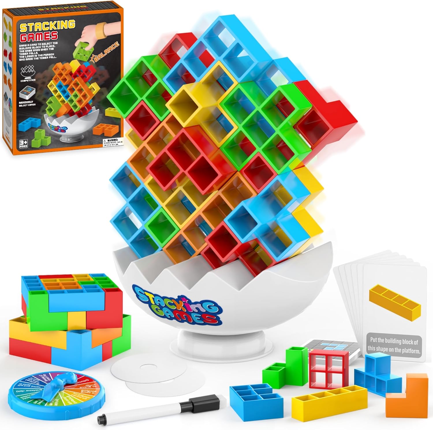 70Pcs Tetra Board Game for Kids & Adults 4-8 8-12, Team Building Blocks Stacking Game, Stacking Balance Toy for Family Friend, 2 Players+ Family Games