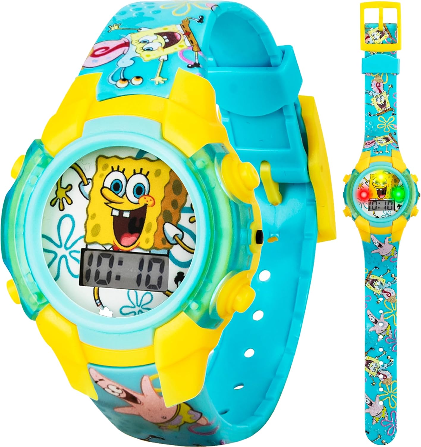 Nickelodeon Spongebob Squarepants Kids LCD Watch with LED Lights - Colorful Character Strap, Interactive Flashing Display, Comes in Collectible Tin Box