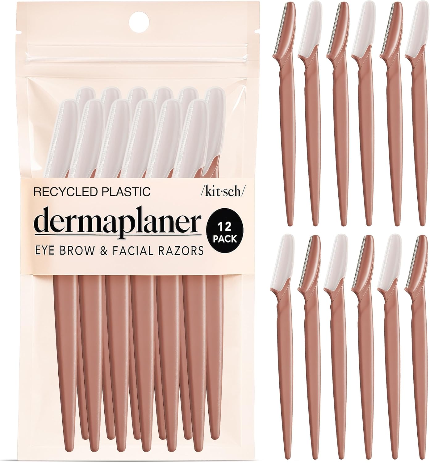 Kitsch Dermaplaning Blades For Face - Face Razors for Women and Men | Eyebrow Razor & Facial Hair Remover | Exfoliates Facial Skin, Eyebrow Shaper | Dermaplaning Tool, 12pc (Terracotta)