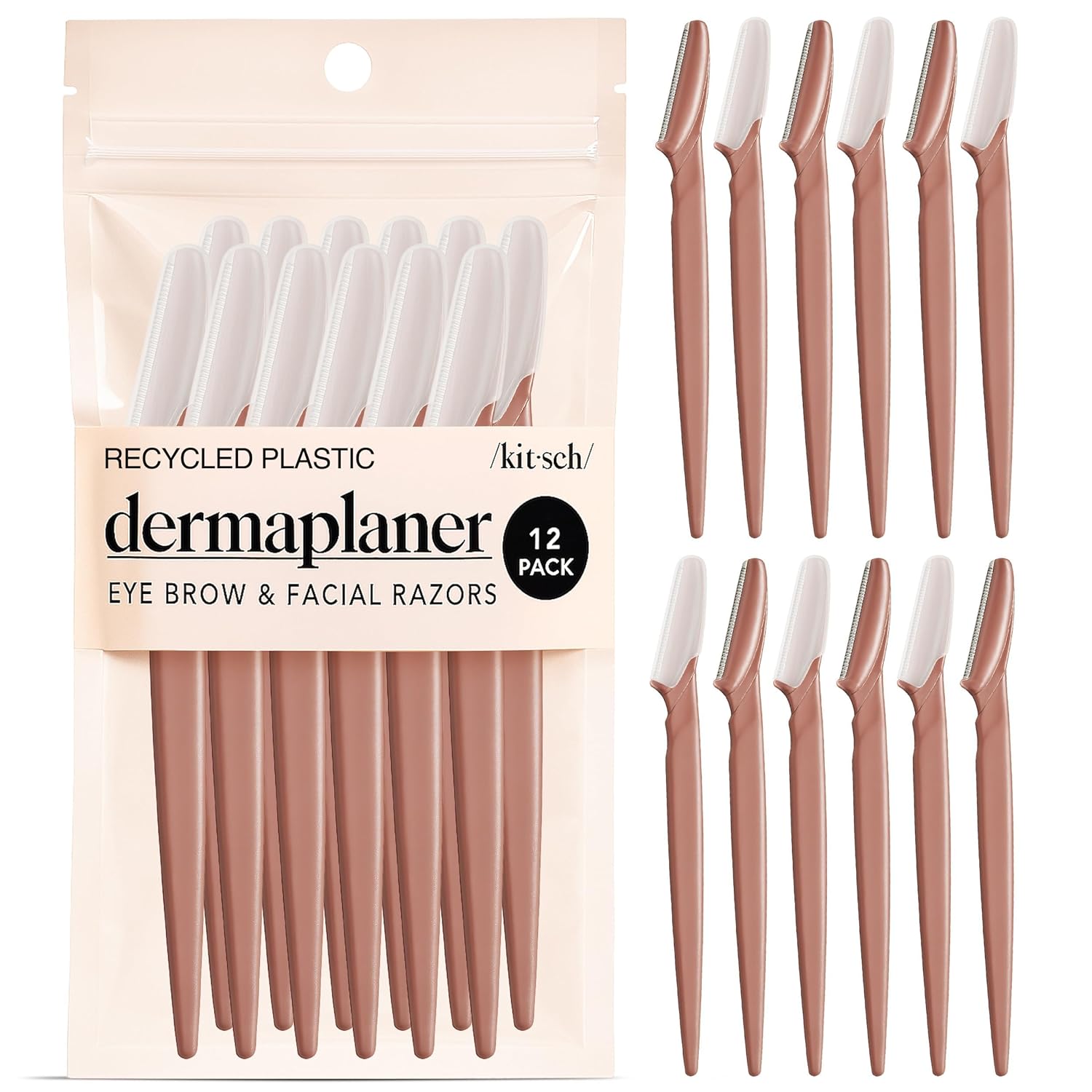 Kitsch Dermaplane Razor for Women Face – Face Razors for Women & Men, Eye Brow Razors & Face Shaver – Exfoliating Facial Razor & Dermaplaner as Skin Care Tool for Smoother Skin - Terracotta, 12 pcs