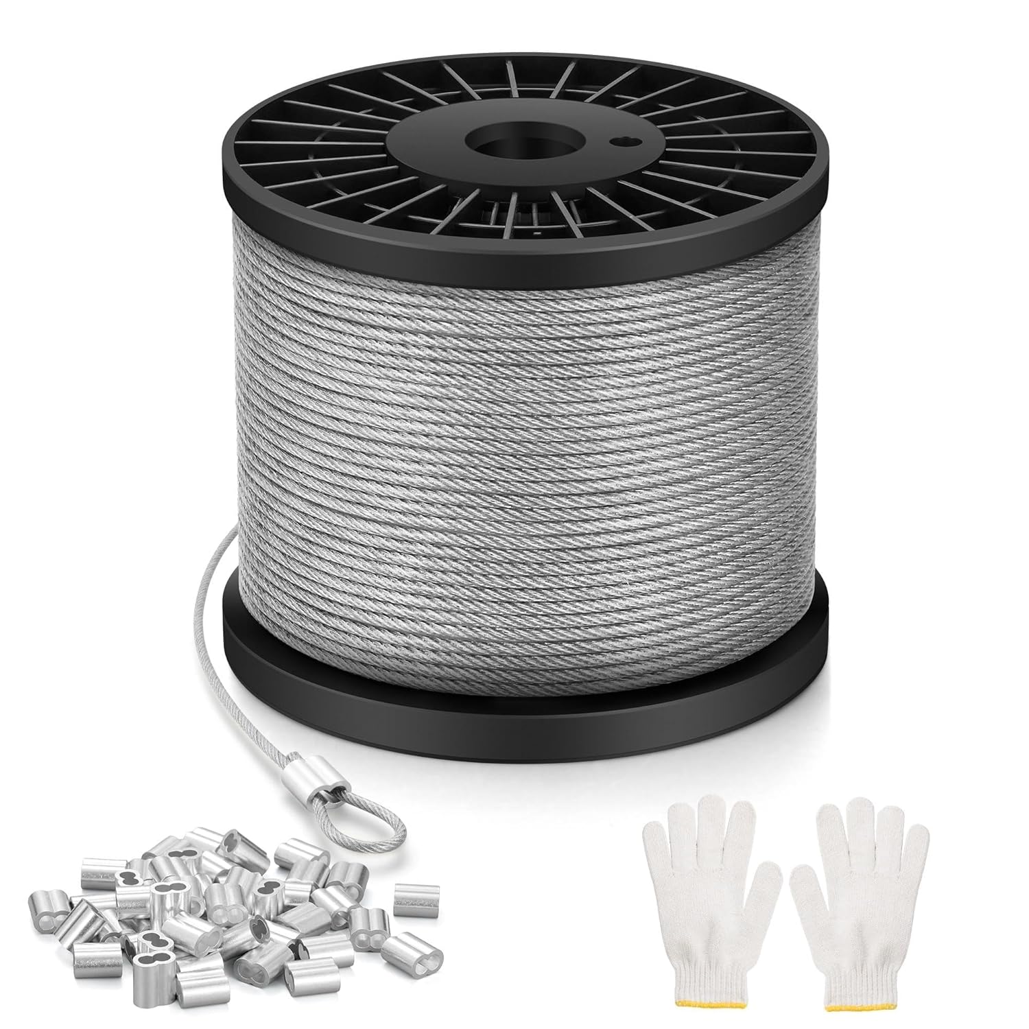Wire Rope Stainless Steel 1.2 mm, 100 M Wire Cable Heavy Duty 7x7 Strand Core Garden Hanging Cable with Aluminum Crimping Clamps Loop Sleeve for Hanging Pictures Plants Clothes Line Garden