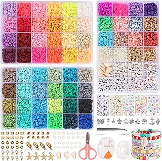 QUEFE 13000pcs, 60 Colors, Clay Beads for Bracelet Making Kit, Flat Round Polymer Heishi Beads with Letter Beads for DIY Craft Gifts, Necklace Jewelry Making, Set for Girls 8-12