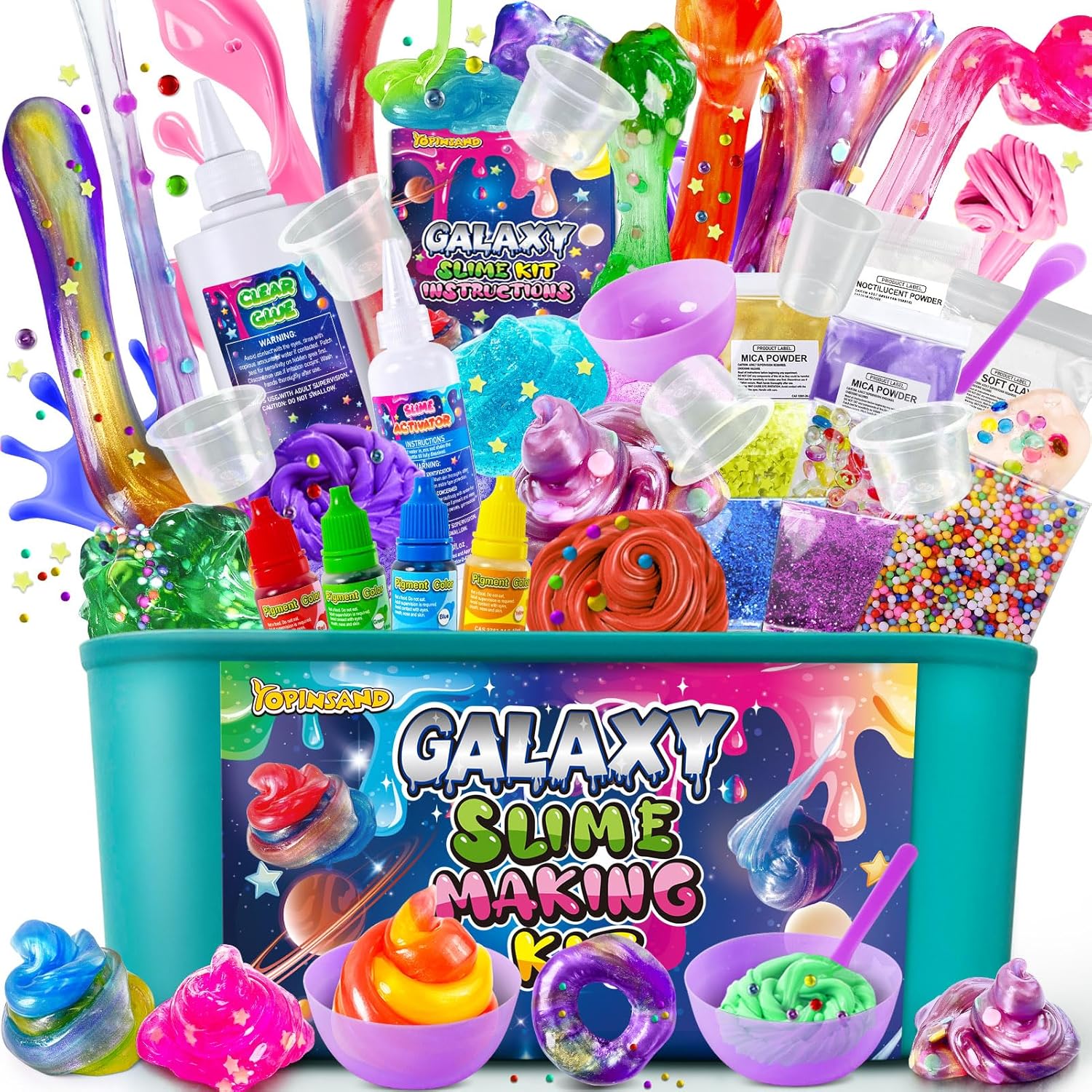 YOPINSAND DIY Slime Kit, Galaxy Slime Making Kit for Girls, Glow in The Dark Slime with Add-ins, Foam Balls, Charms, Glitters, Party Favors Gift Toys for Kids 3-12