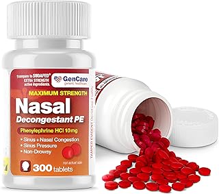 GenCare - Nasal Decongestant (10mg Tablets) Phenylephrine HCl (300 Tablets Per Bottle) | Value Pack Non Drowsy Sinus and Nasal Congestion Relief | Lower Sinus Pressure Due to Allergies or Illness