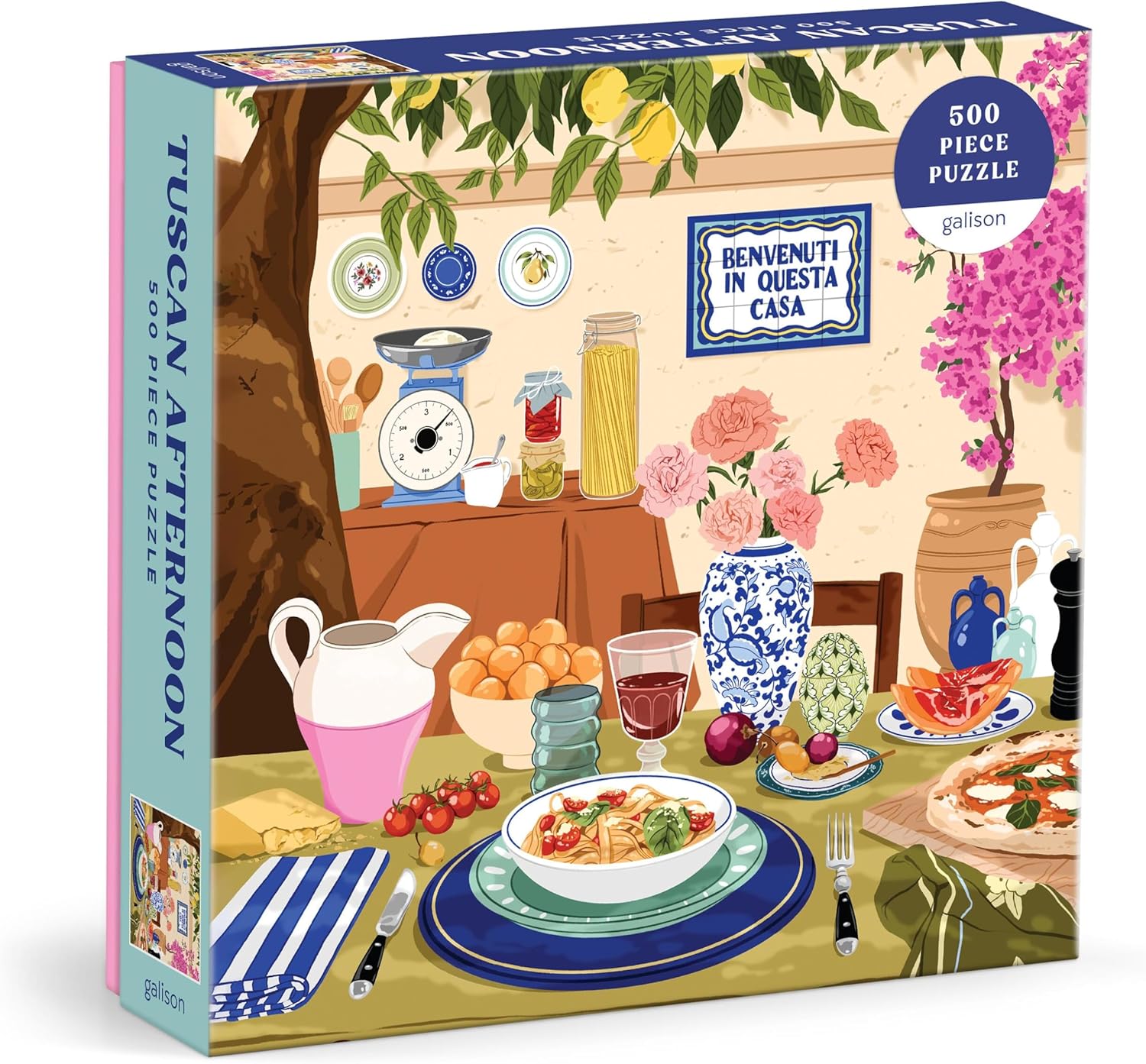 Galison Tuscan Afternoon – 500 Piece Jigsaw Puzzle Featuring Beautiful Artwork of A Tuscan Al Fresco Lunch