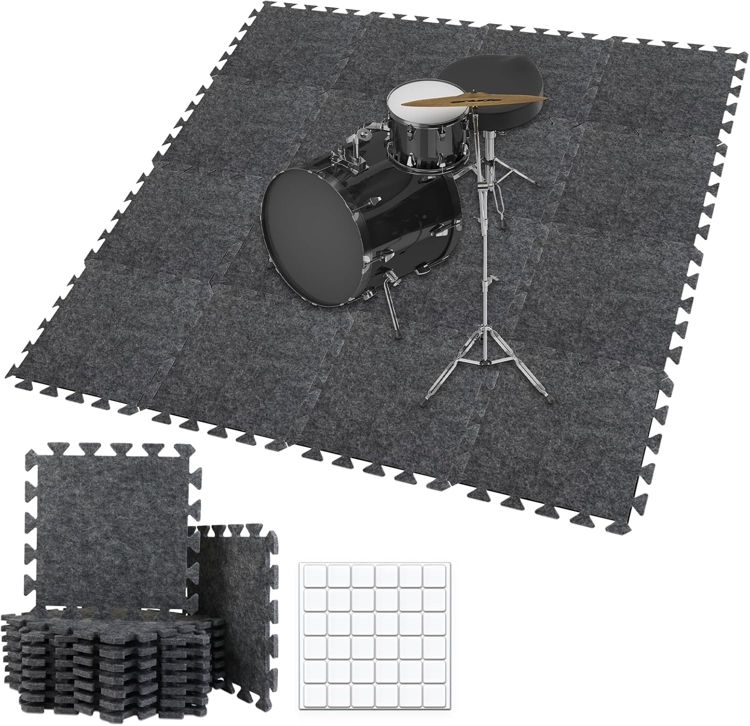 TroyStudio Thick Sound Absorbing Interlocking Floor Mats, 16 Pcs 11x 11 x 0.4 inches High Density Piano Carpet Drum Rug, Non-Slip Anti Vibration Soundproof Pads Acoustic Blankets for Music Studio M