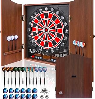 Electronic Dart Board LED Electric Digital Scoreboard Dart Boards for Adults with MDF Cabinet, up to 8 Players, 34 Games,355 Variations - 12 Soft Tip Darts & 100 Replacement tips - Great for Game Room