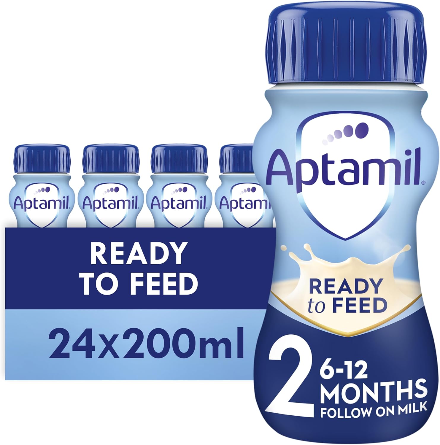 Aptamil 2 Follow On Baby Milk Ready to Use Liquid Formula 6-12 Months 200 ml (Pack of 24 bottles)