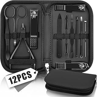 Manicure Set Nail Clipper Kit Pedicure Manicure Kit 12 In 1 Professional Pedicure Set Women Mens Personal Care Set with Travel Case Black